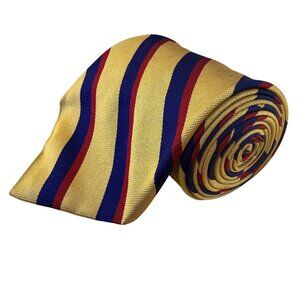 Huntington Mens Yellow & Blue Silk Striped Tie 100% Silk USA Made Classic Design